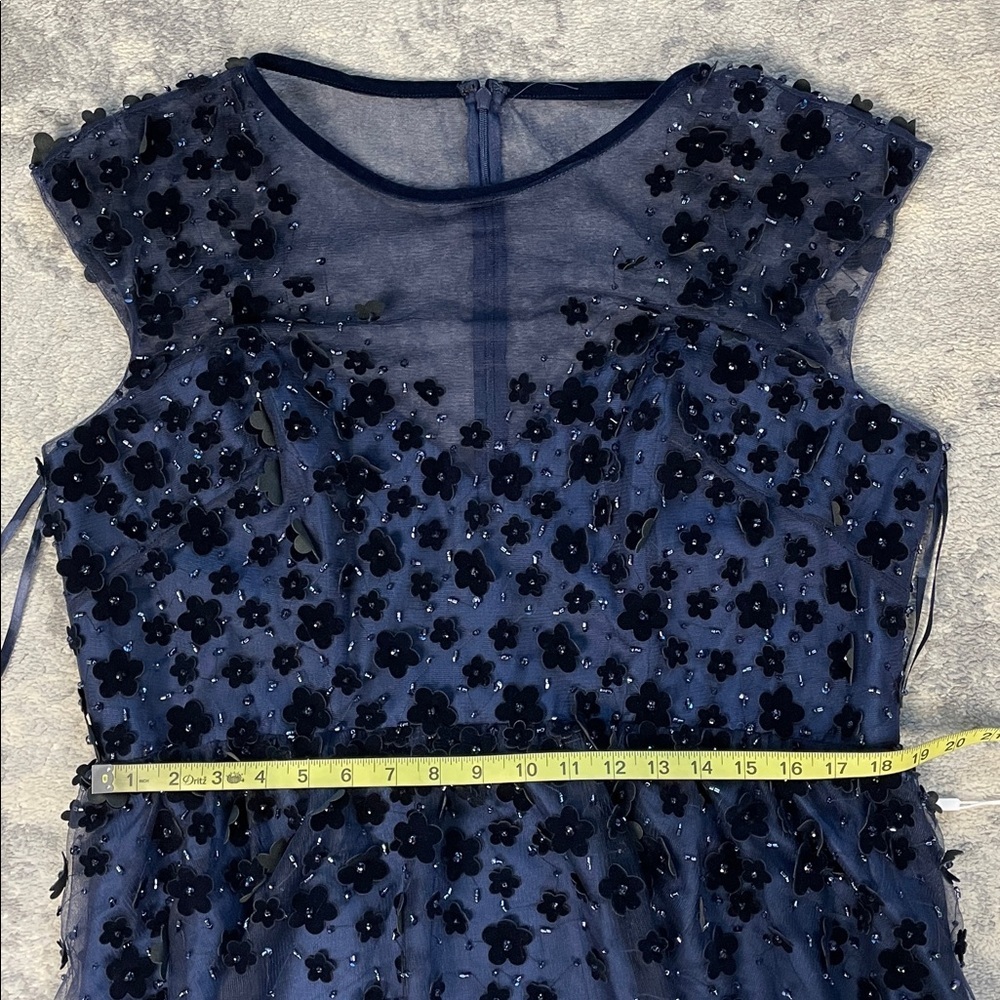 NWT Mac Duggal 67910 Floral Applique Tea Dress Fit Flare Illusion Neck Midnight - Picture 8 of 12